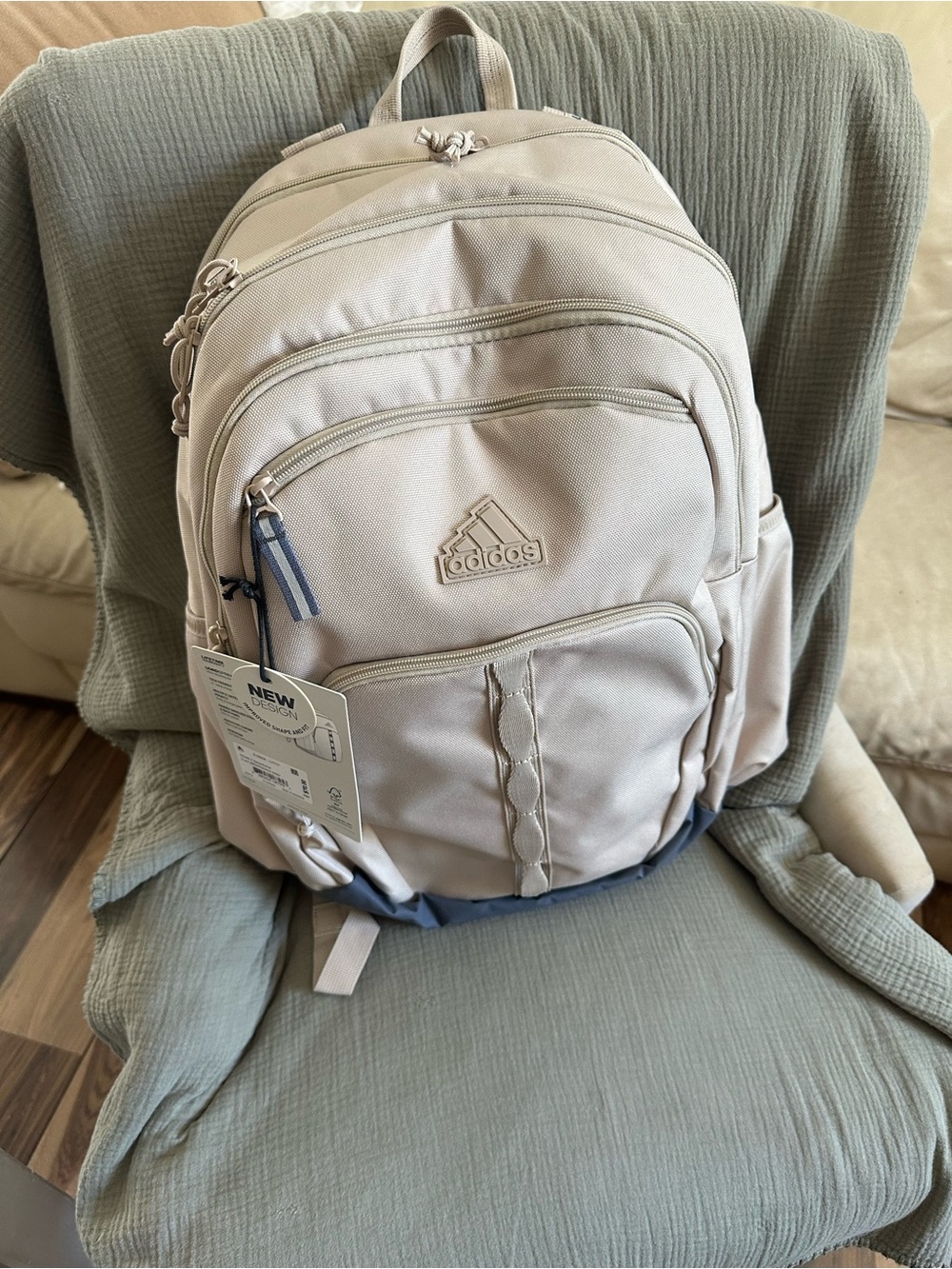 adidas Light Beige Men’s Backpack with Blue Accent